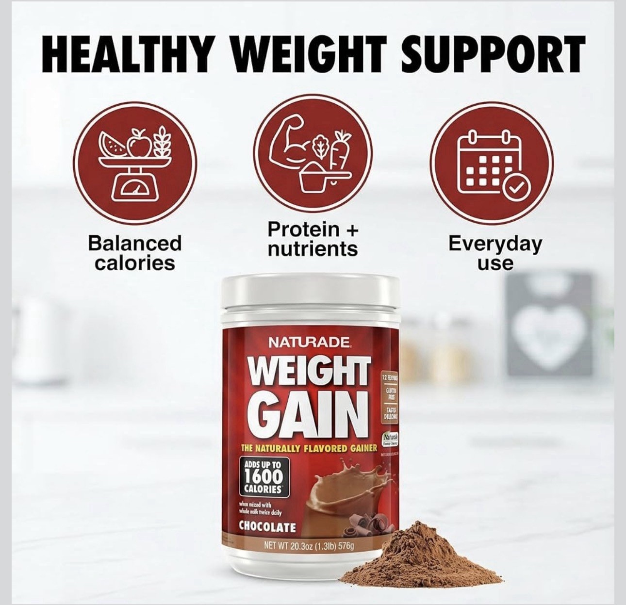 Naturade Weight Gain Nutrition Drink Mix 40.6 Oz Chocolate Flavor