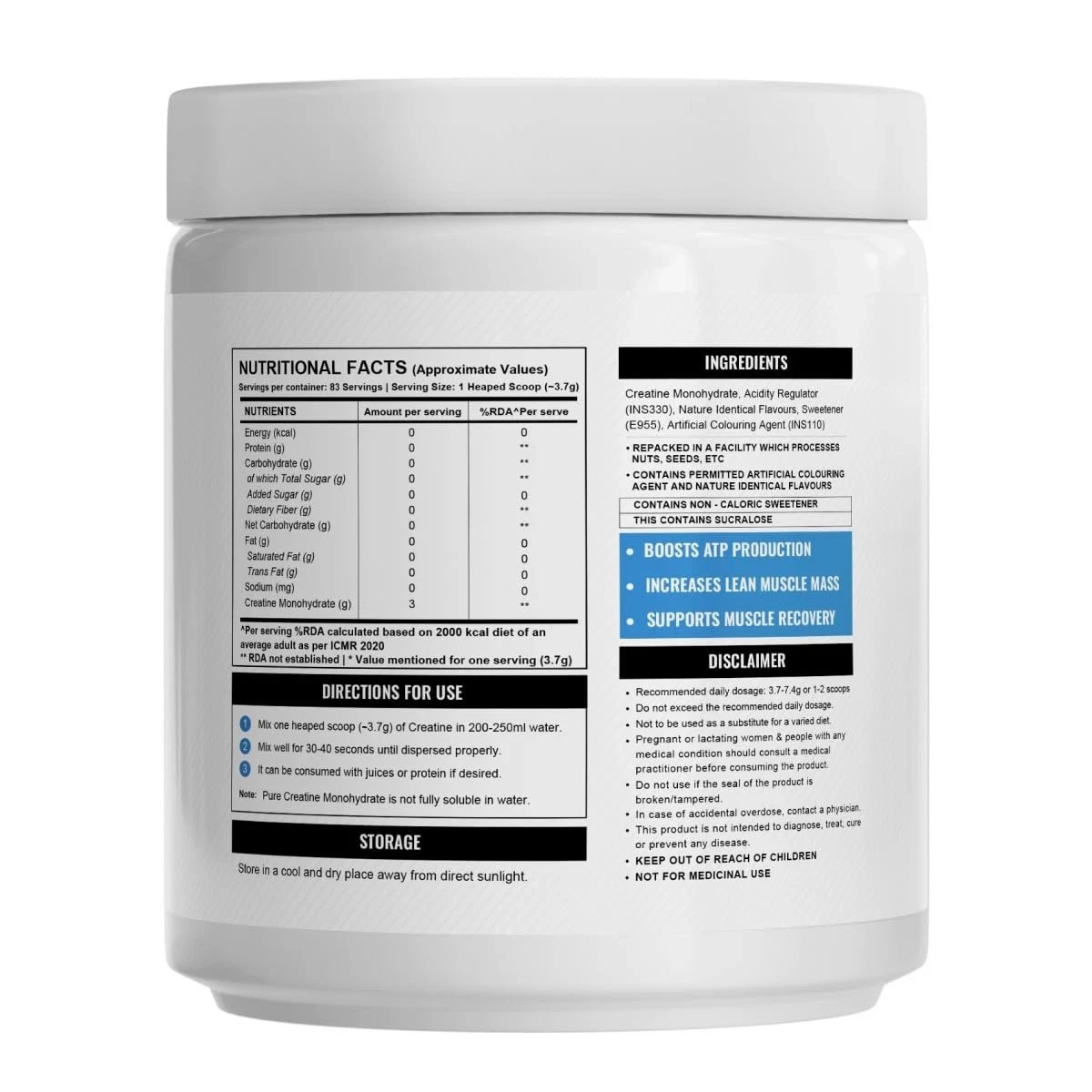 Wellcore Micronised Creatine Monohydrate Powder Tropical Tango Flavour 307g