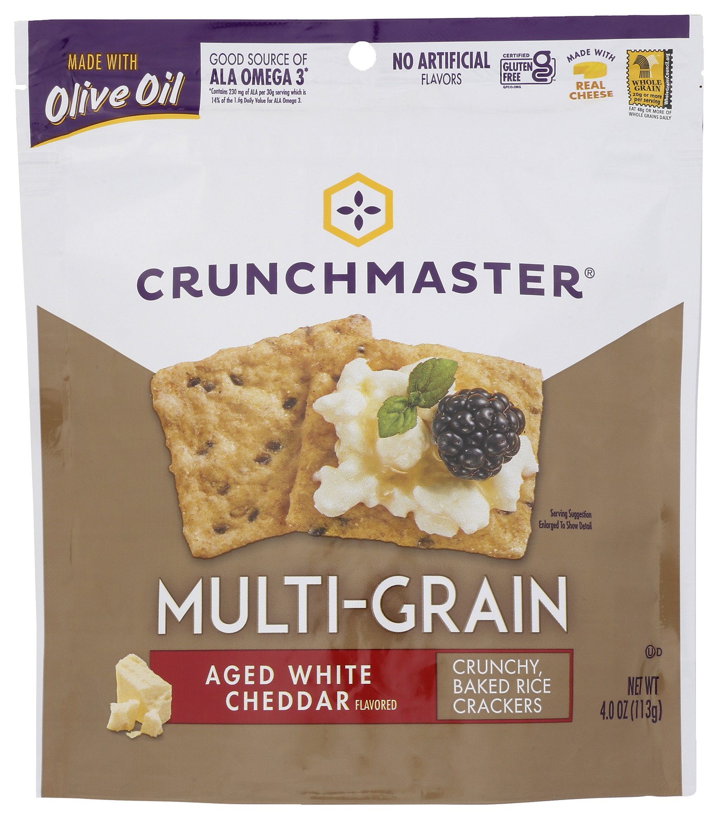 Crunchmaster Multi Grain Rice Crackers Aged White Cheddar Flavor 4 Oz 12 Pack