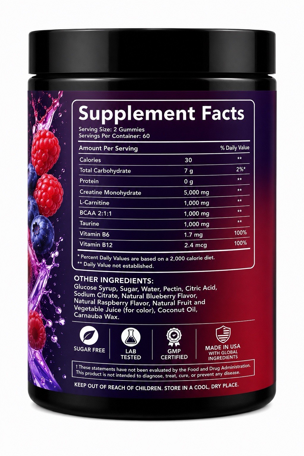 Perfect Fit Creatine Gummies 8000mg Blueberry & Raspberry 120 Sugar-Free