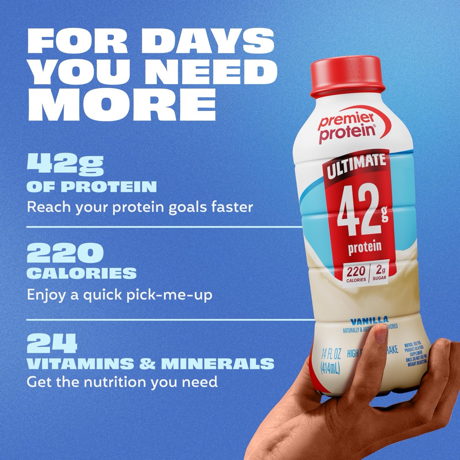 Premier Protein ULTIMATE 42g Protein Shake, Vanilla 🍨 14 Fl Oz, 4 Pack