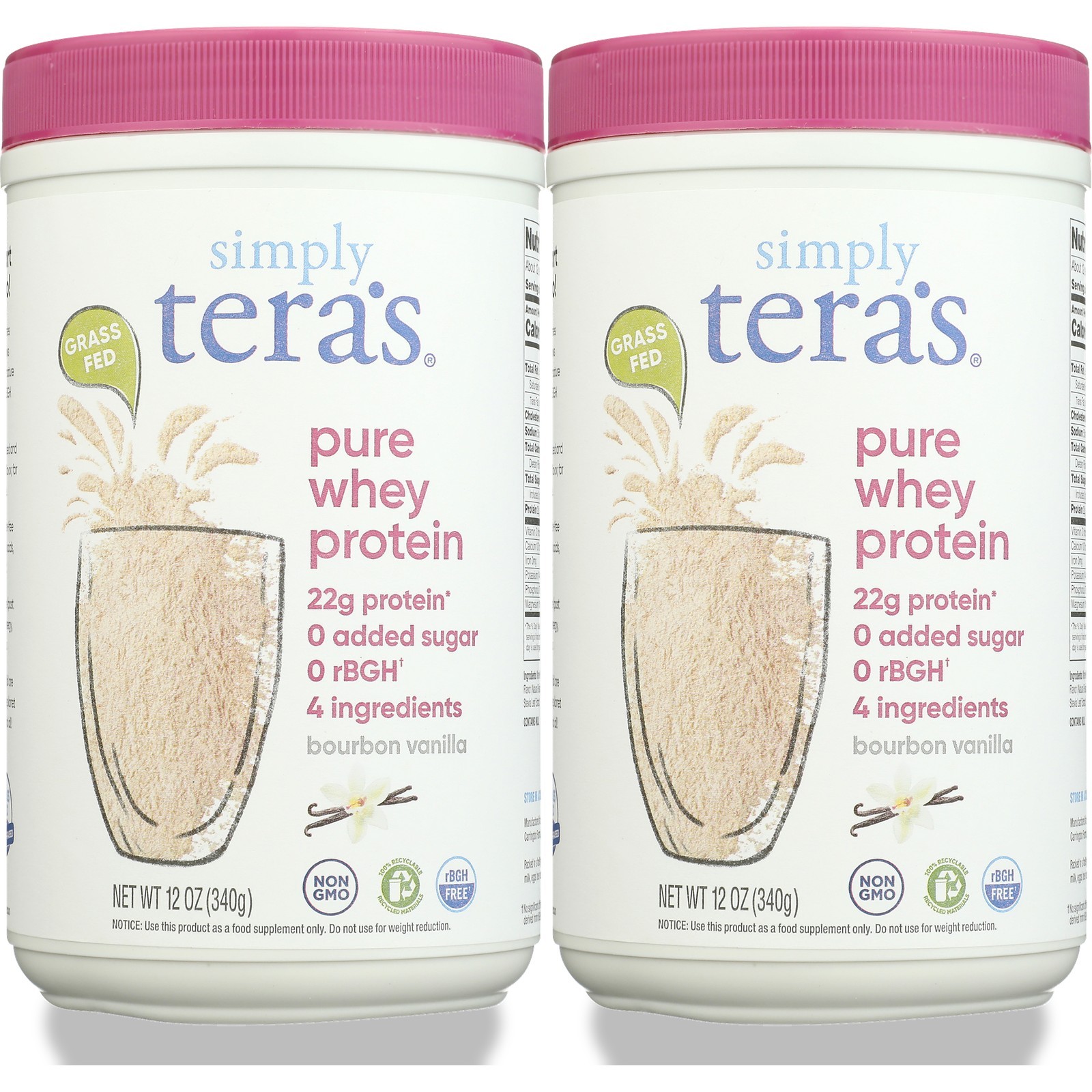 Simply Tera’S Pure Whey Protein Bourbon Vanilla 12 Oz 2 Pack