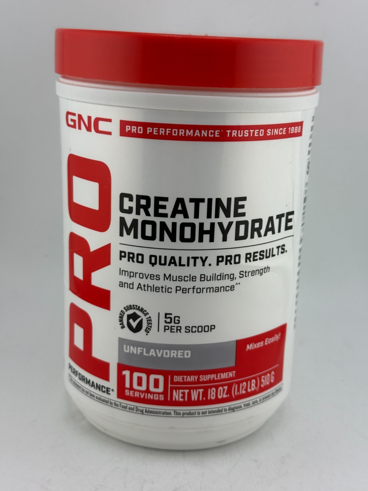 GNC PRO CREATINE MONOHYDRATE 18 OZ UNFLAVORED NEW 01/2029