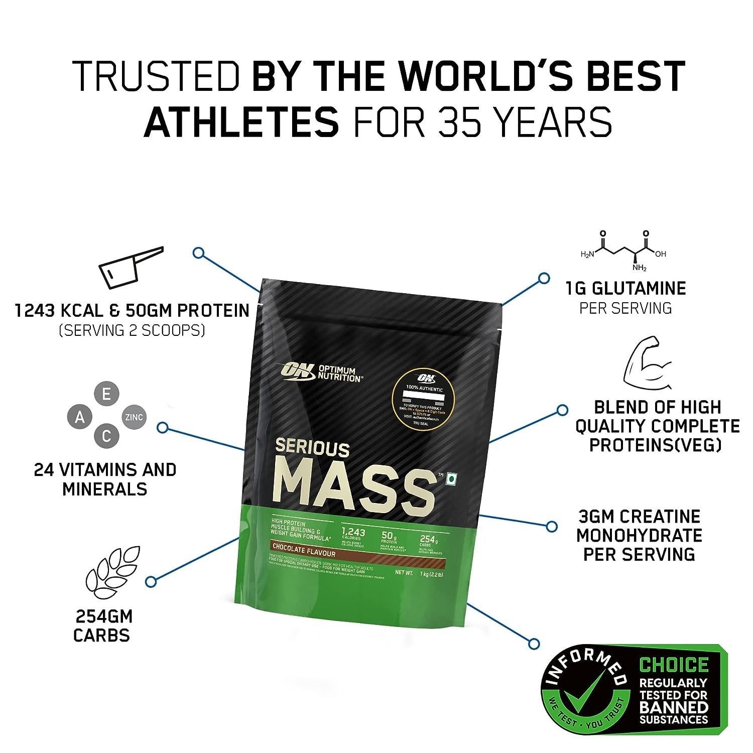 Serious Mass High Protein High Calorie Weight Gainer Powder 1kg Chocolate Flavor