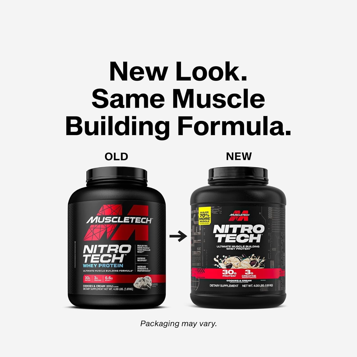 Gluten-Free Nitro-Tech Whey Protein – 4lb Canister, 30g Protein & Recovery BCAAs