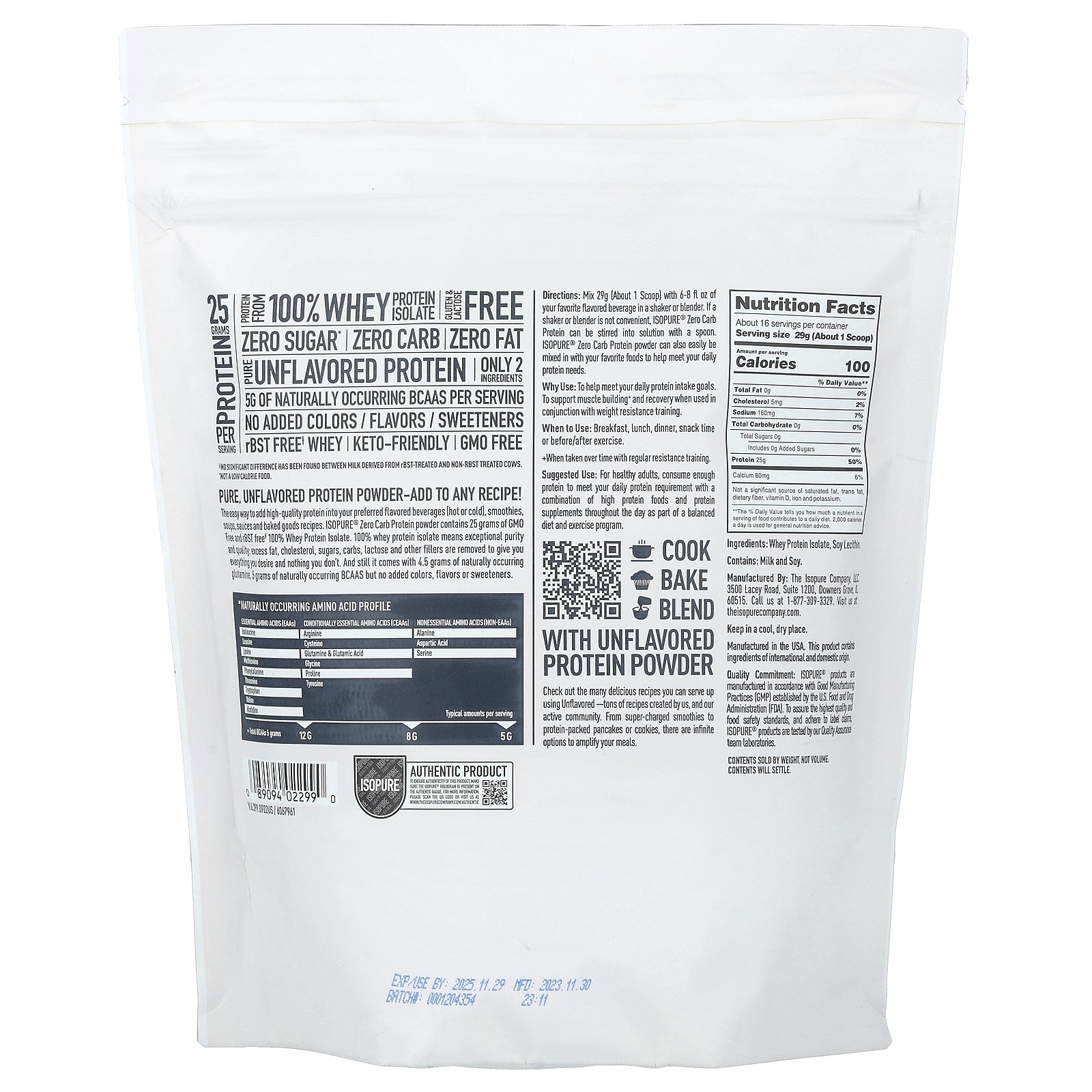 Nature s Best IsoPure IsoPure Whey Protein Isolate Protein Powder Gluten-Free,