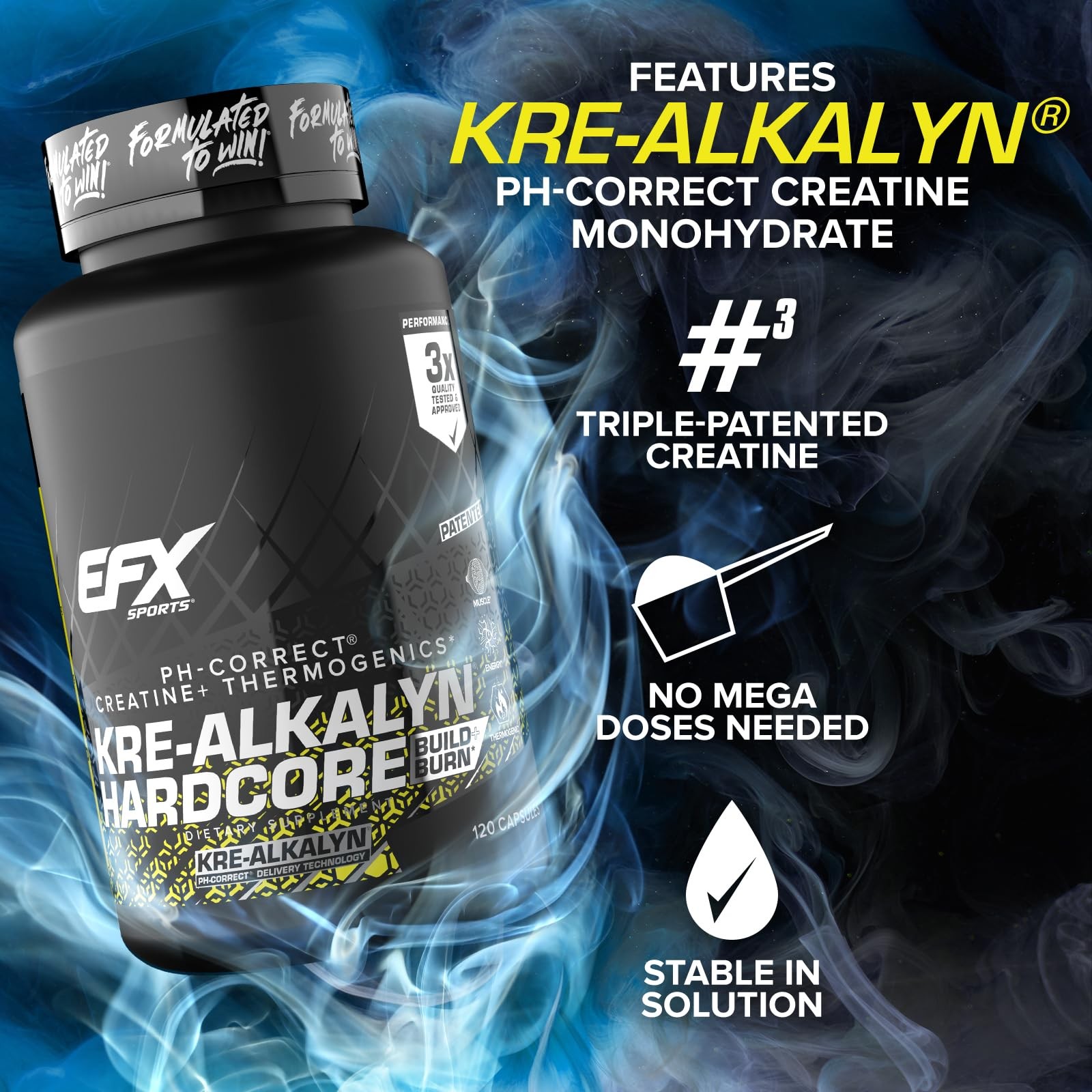 EFX Sports Kre-Alkalyn Hardcore 120 Capsules 120 Count (Pack of 1), No Color