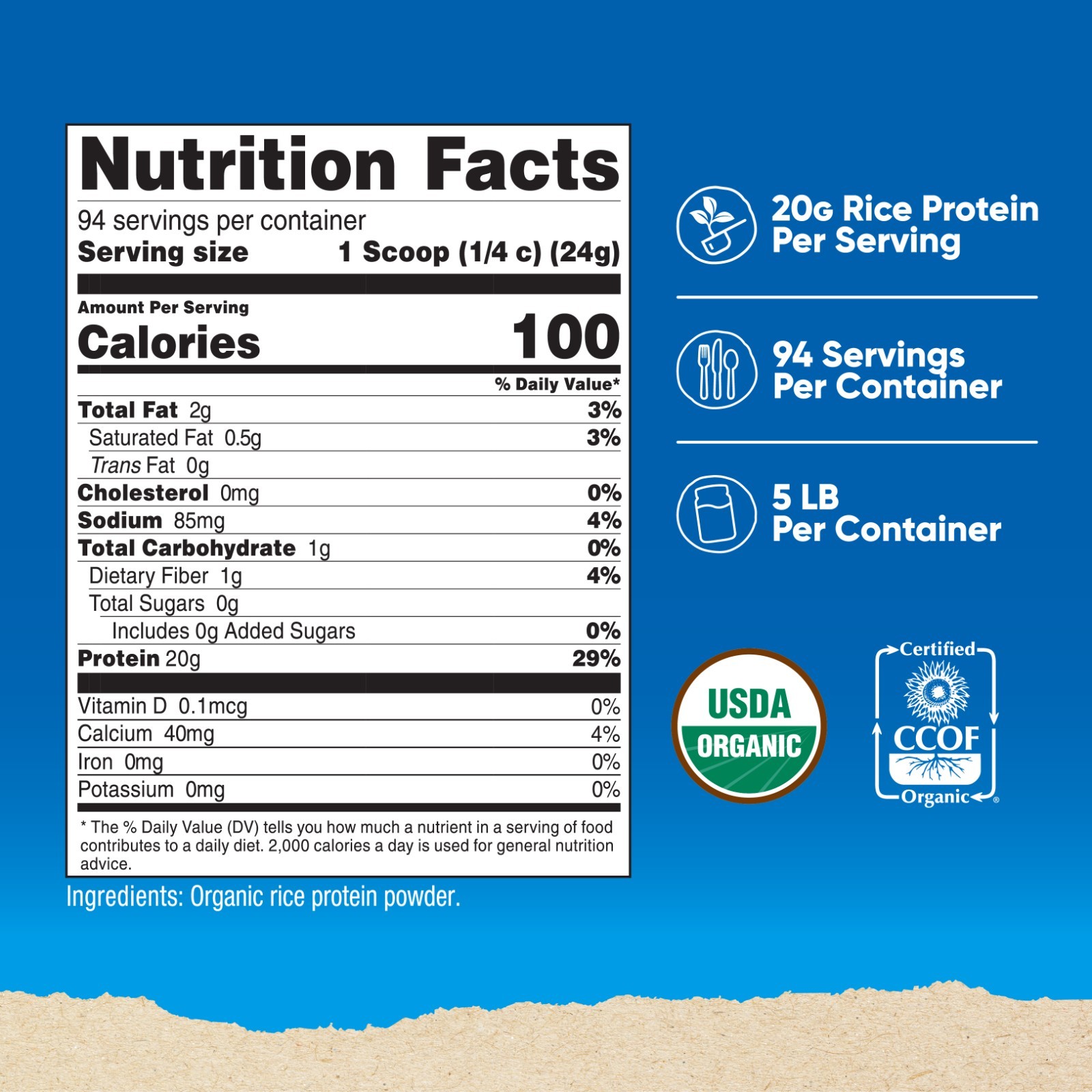 Nutricost Organic Rice Protein Powder (5 LB) – Gluten-Free, Non-GMO