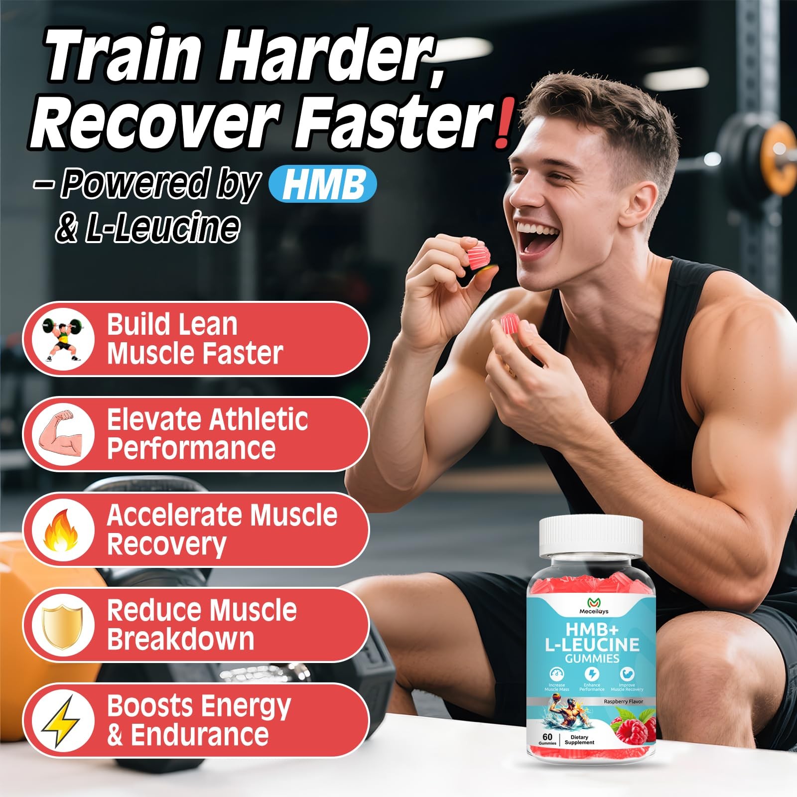 Hmb and Leucine Gummies Supplements for Men Women, 4000mg HMB & L-Leucine Ami…