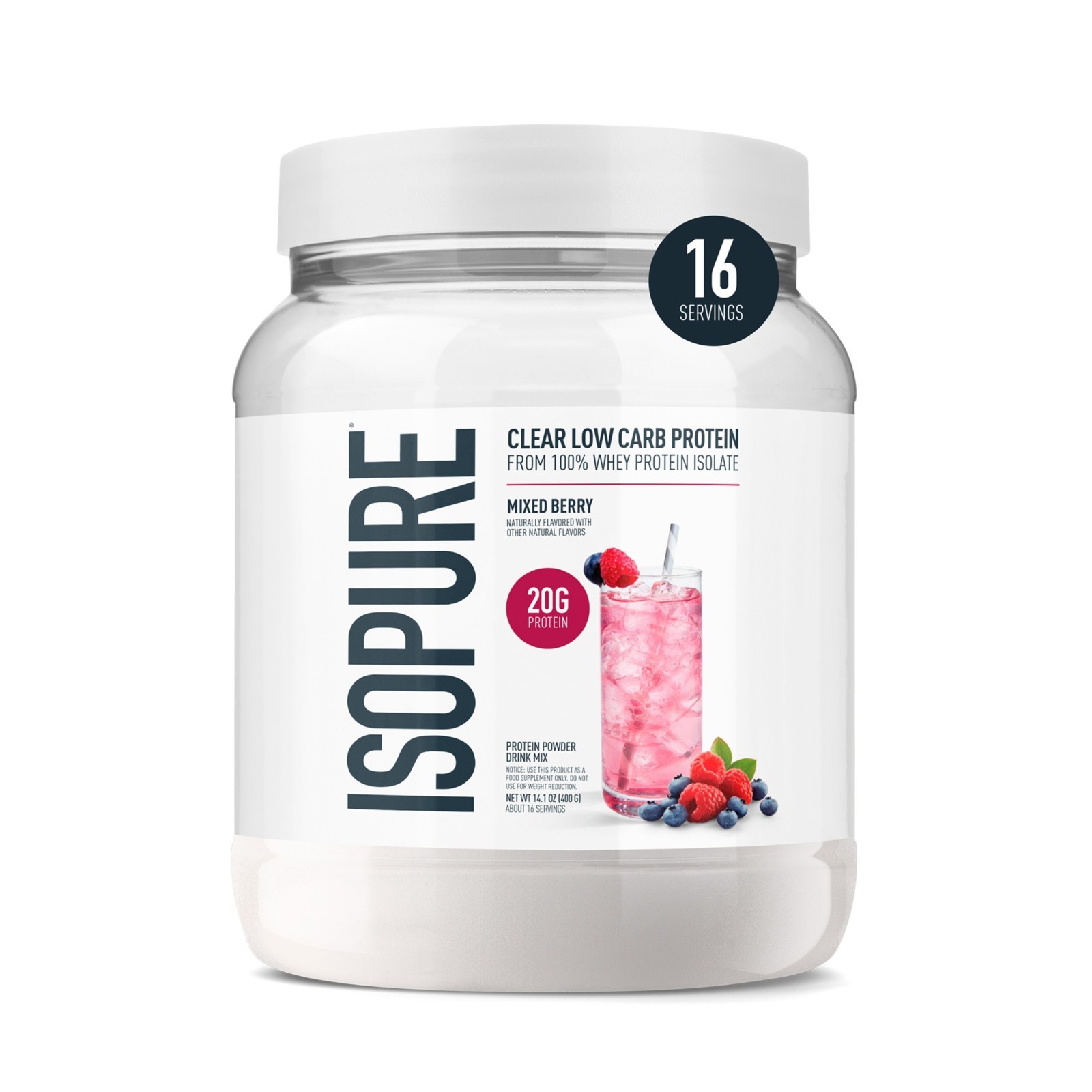 Isopure Clear Low Carb 100% Whey Protein Isolate Powder, Mixed Berry