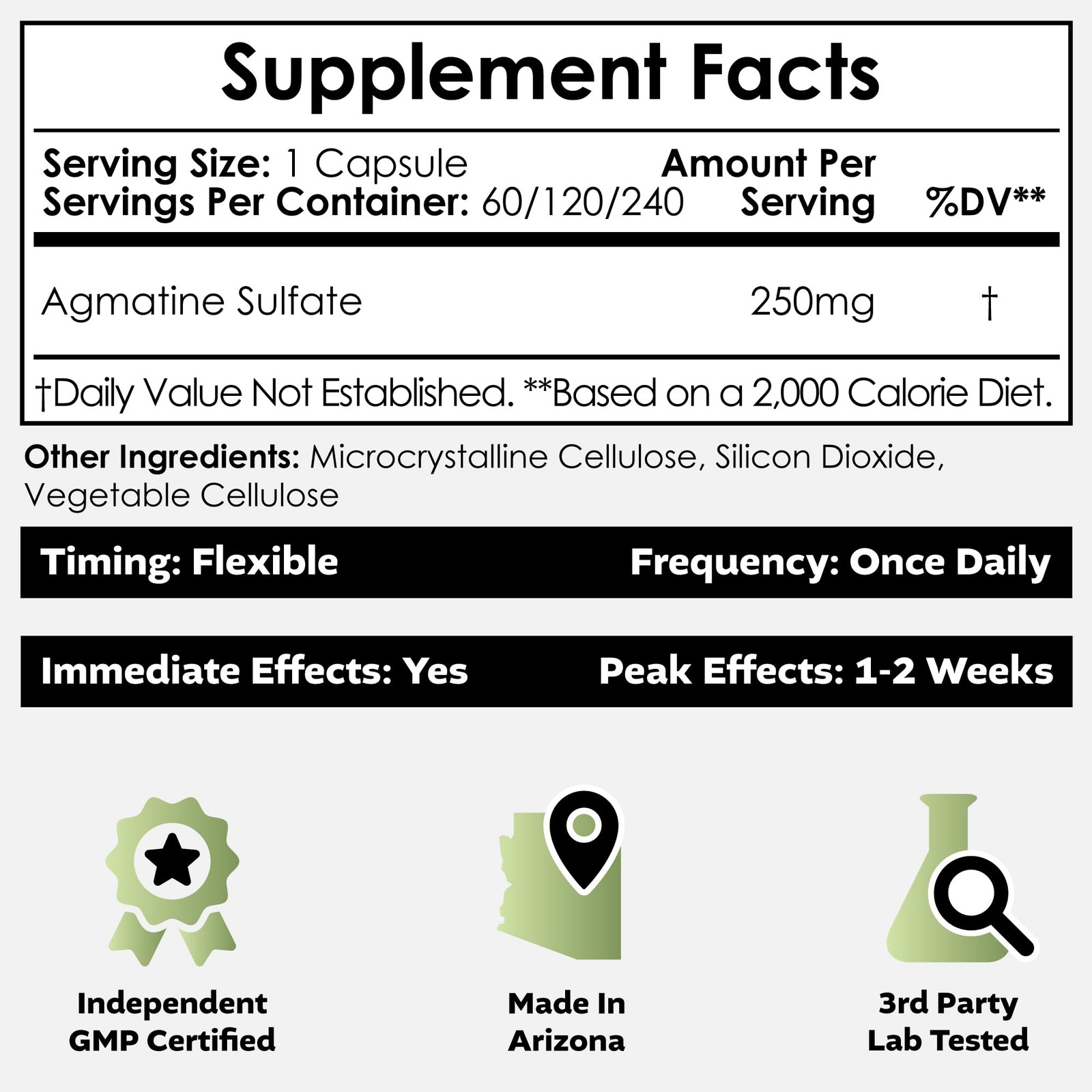 Nootropics Depot Agmatine Sulfate Capsules 250Mg 240 Count Nitric Oxide Pump