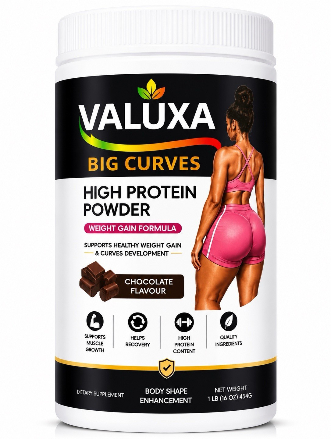 VALUXA Big Curves High Protein Weight Gain Powder, Chocolate Flavor, 1 lb