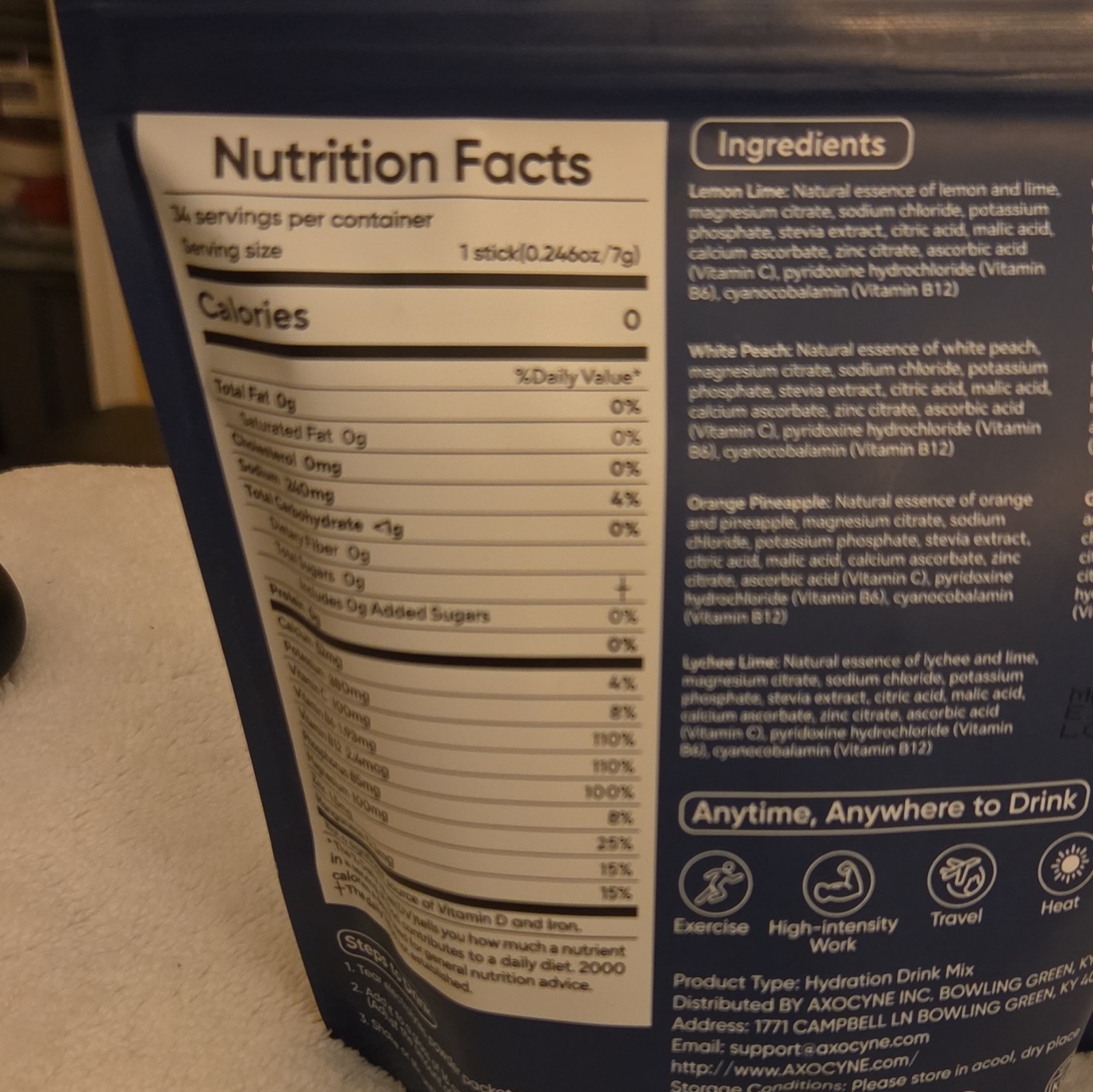 AXOCYNE Sugar-Free Electrolytes Drink Mix Variety Pack 34 Sticks 8.4 oz