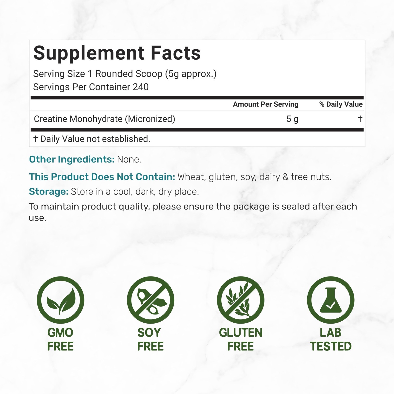 Micronized Creatine Monohydrate Powder, 5g/Serving, 240 Servings – Vegan, Keto,