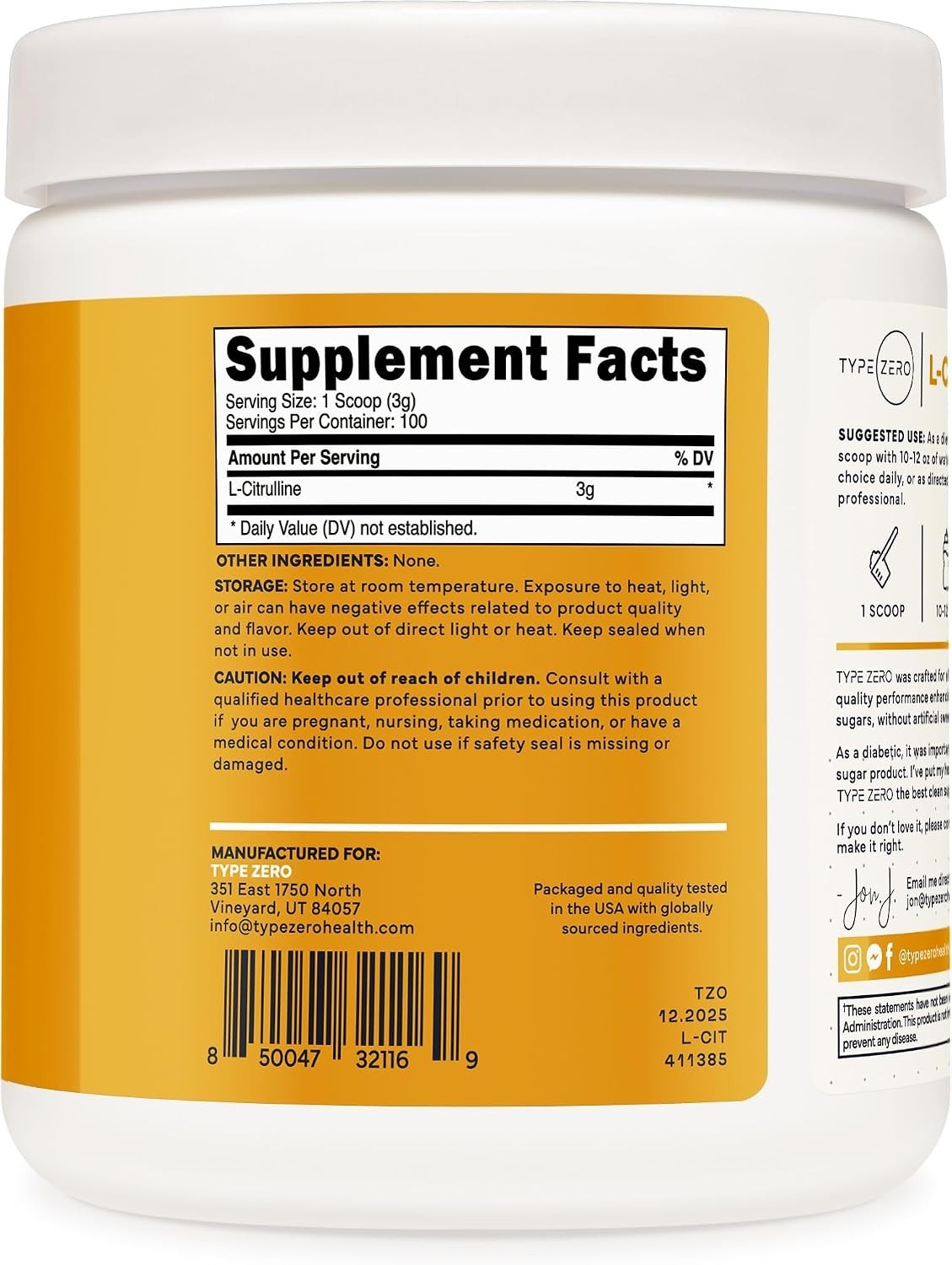 L-Citrulline Powder, 3000mg Pump Pre Workout, 100 Servings