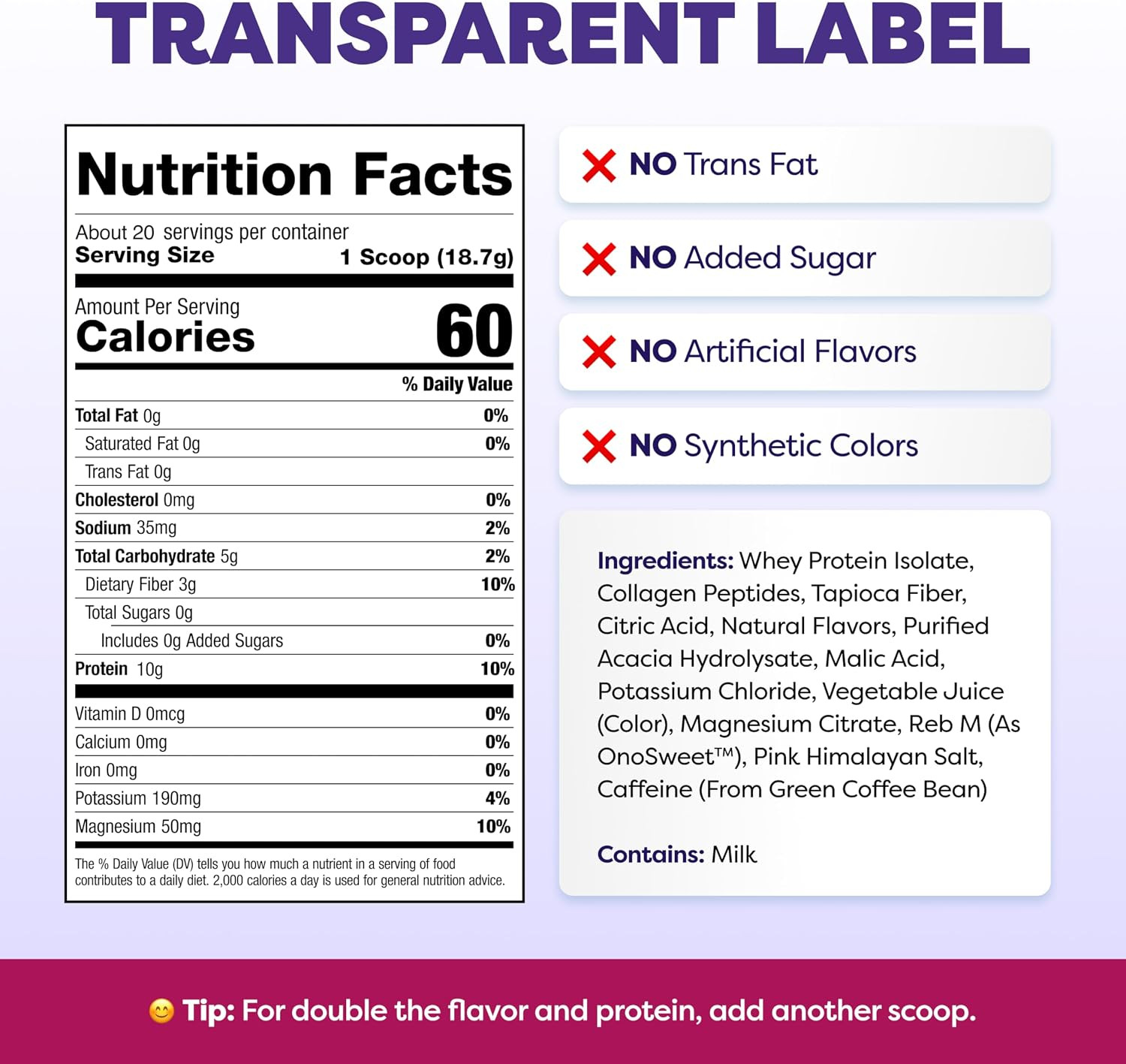 Clear Protein Powder with Clear Whey Protein, Strawberry Berry Acai | 10G Whey P