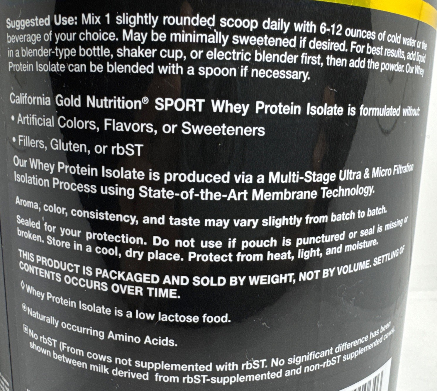 California Gold Nutrition Sport, Whey Protein Isolate Unflavored 454g Exp 09/27