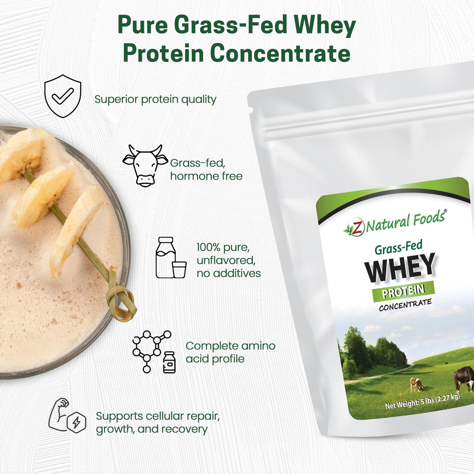 Z Natural Foods Grass-Fed Whey Protein Concentrate – 5 Pound (Pack of 1)