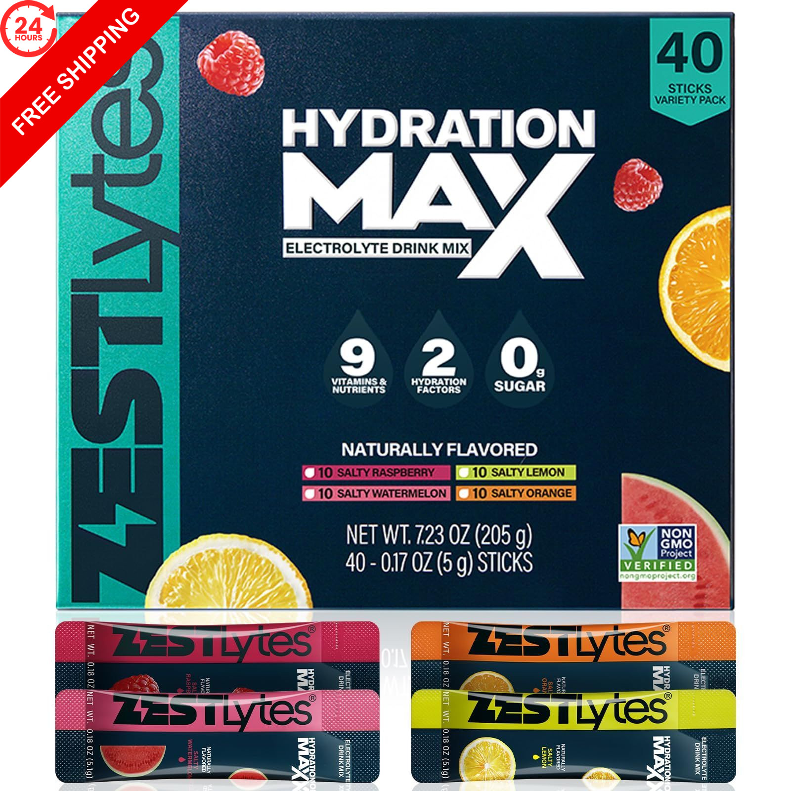 ZestLytes 40 Sticks Salty Fruit Sugar Free 40 Servings (Pack of 1)