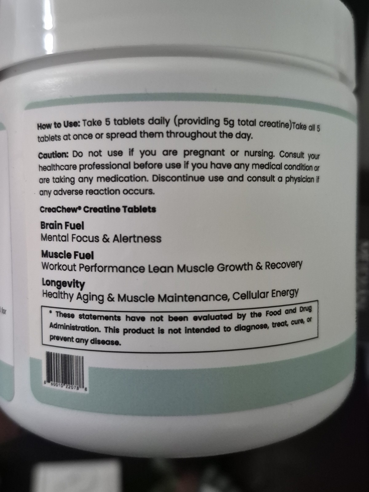 CreaChew Creatine Monohydrate Mints 5g 150 Tablets Peppermint Sugar-Free