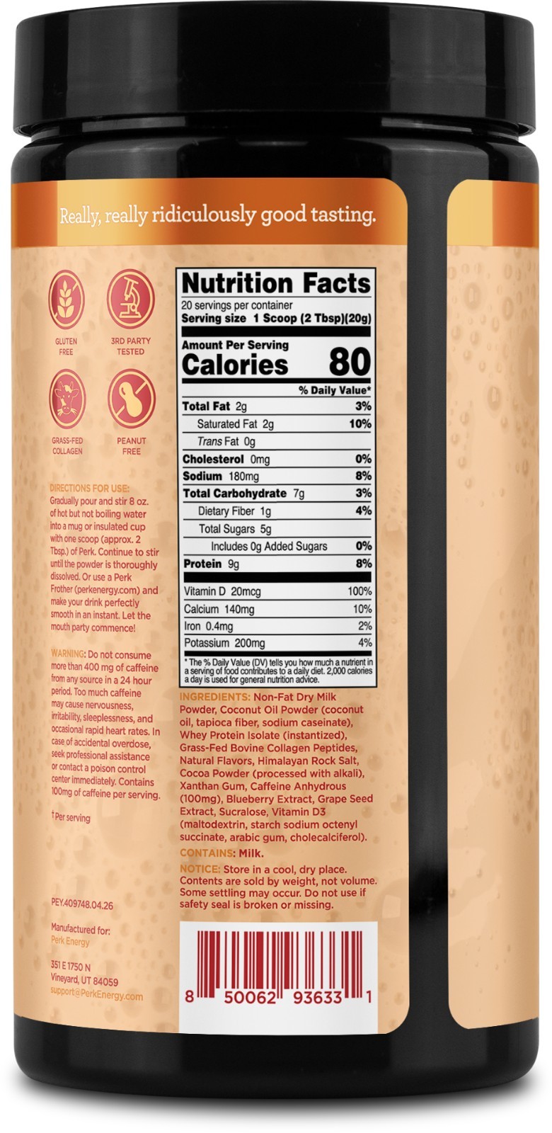 Perk Energy Original Vanilla Caramel Steamer Flavored Drink Powder (20 Servings)