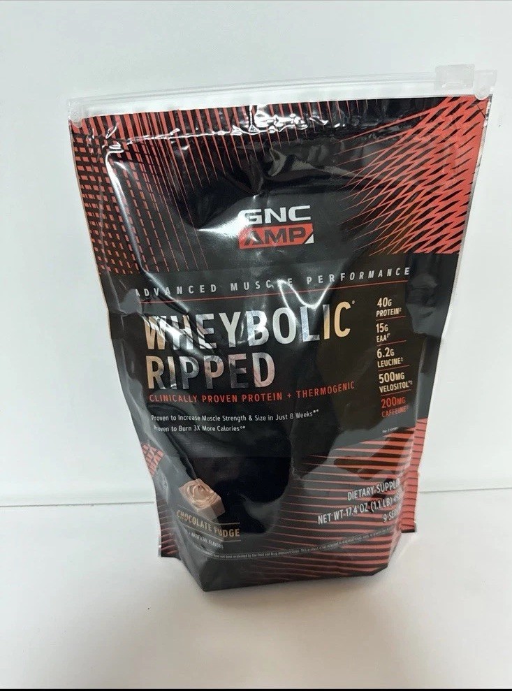 GNC AMP Wheybolic Ripped Thermogenic Protein Powder Chocolate Fudge 17.4 oz