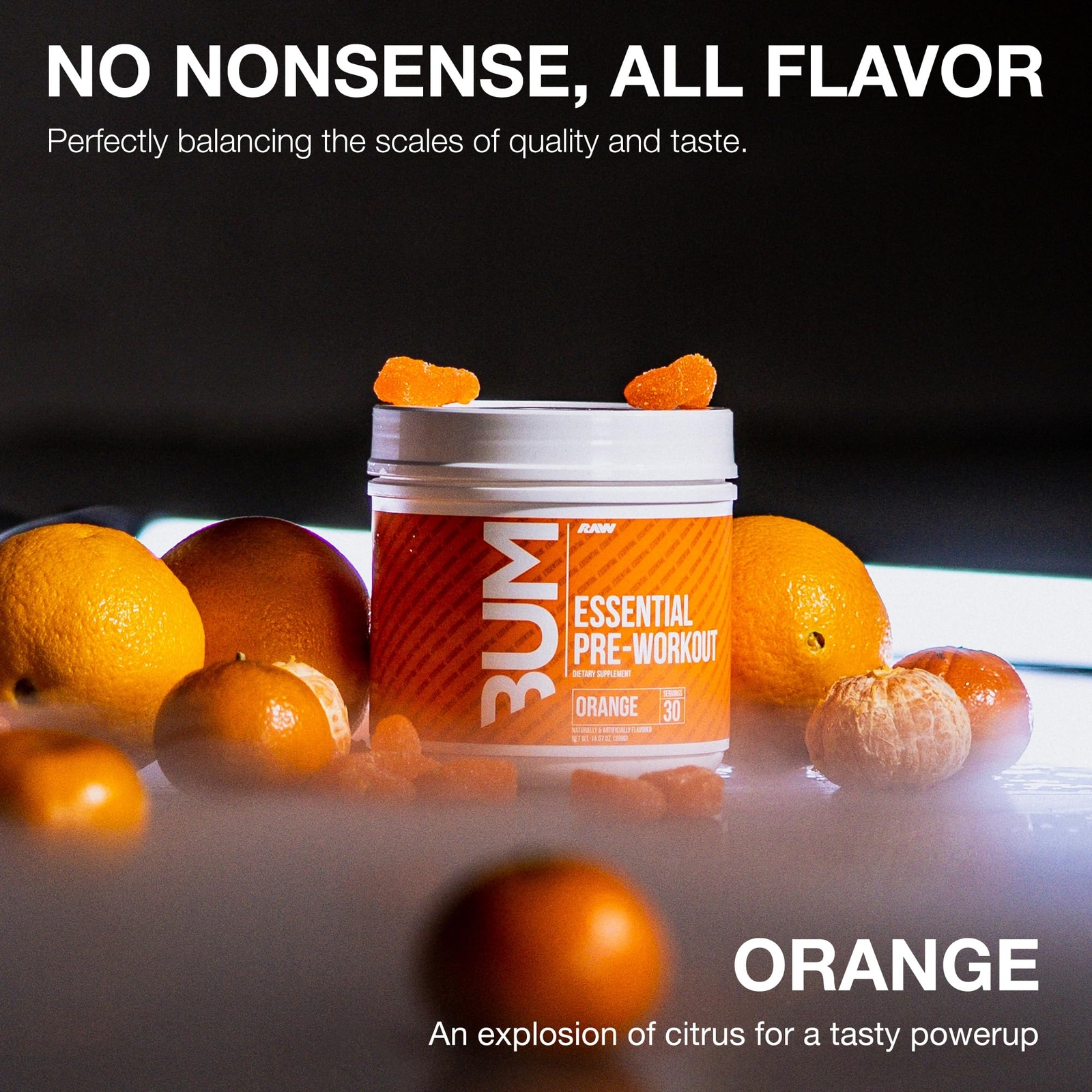 RAW Nutrition Essential Pre Workout Orange 30 Servings L Citrulline Caffeine