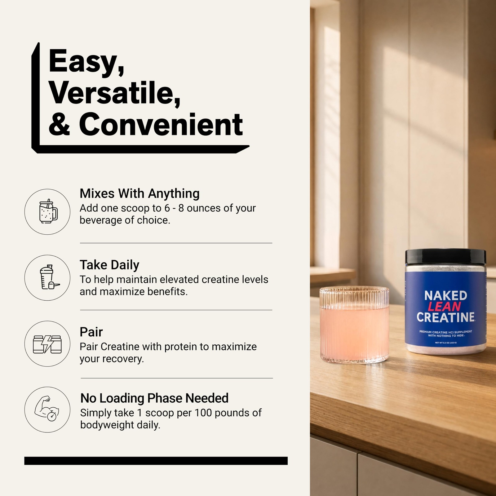 NAKED Lean Creatine HCl Powder, 100 Servings – 100 (Pack of 1), Blue