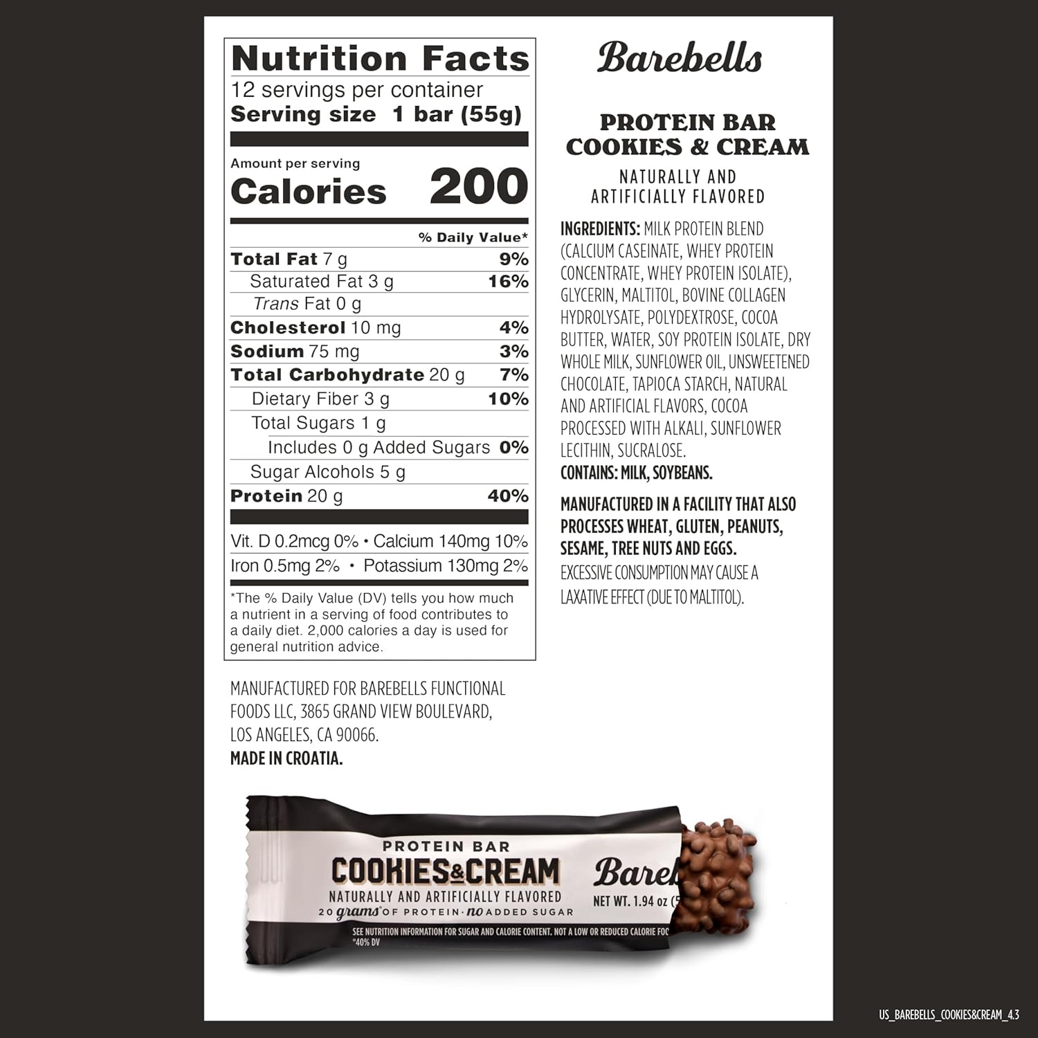 Protein Bars Cookies & Cream – 12 Count, 20G High Protein Treats – Chocolate Nut