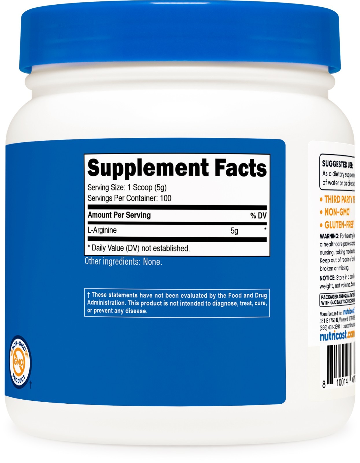 Nutricost L-Arginine (500 Grams) 3 Pack – Pure L-Arginine Powder – 5g Serving