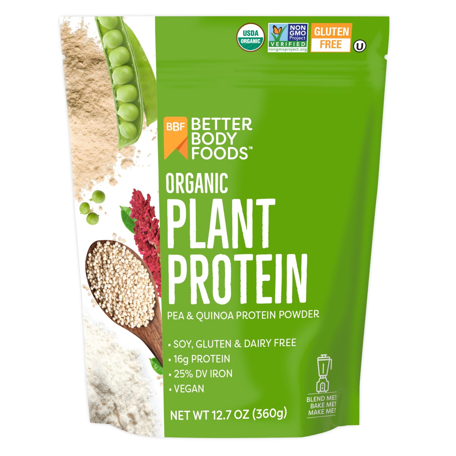 BetterBody Foods Vegan Protein Powder, Unflavored, 12.7 Ounce (Pack of 1)