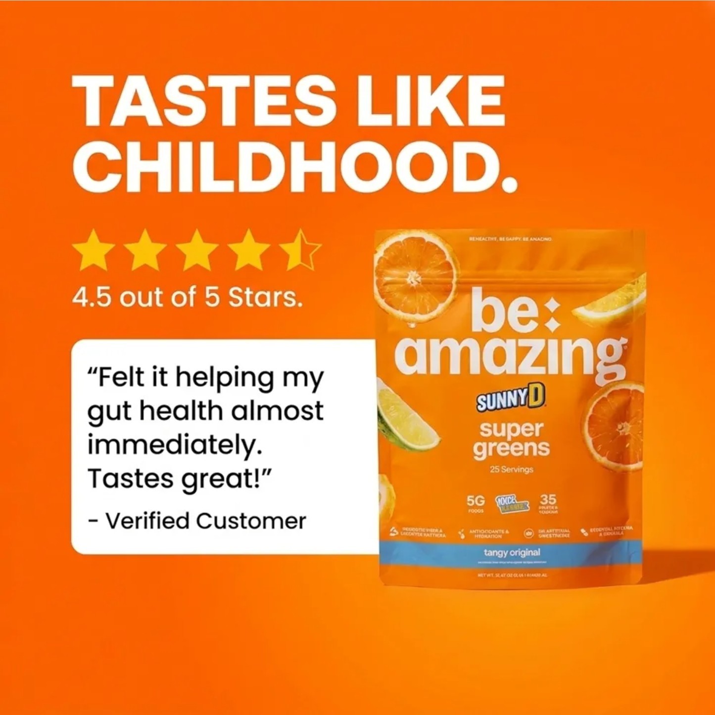 BE Amazing SUPER GREENS 1 Lb Size (25 Serv) Natural Sunny D Flavor BEST BY 10/26