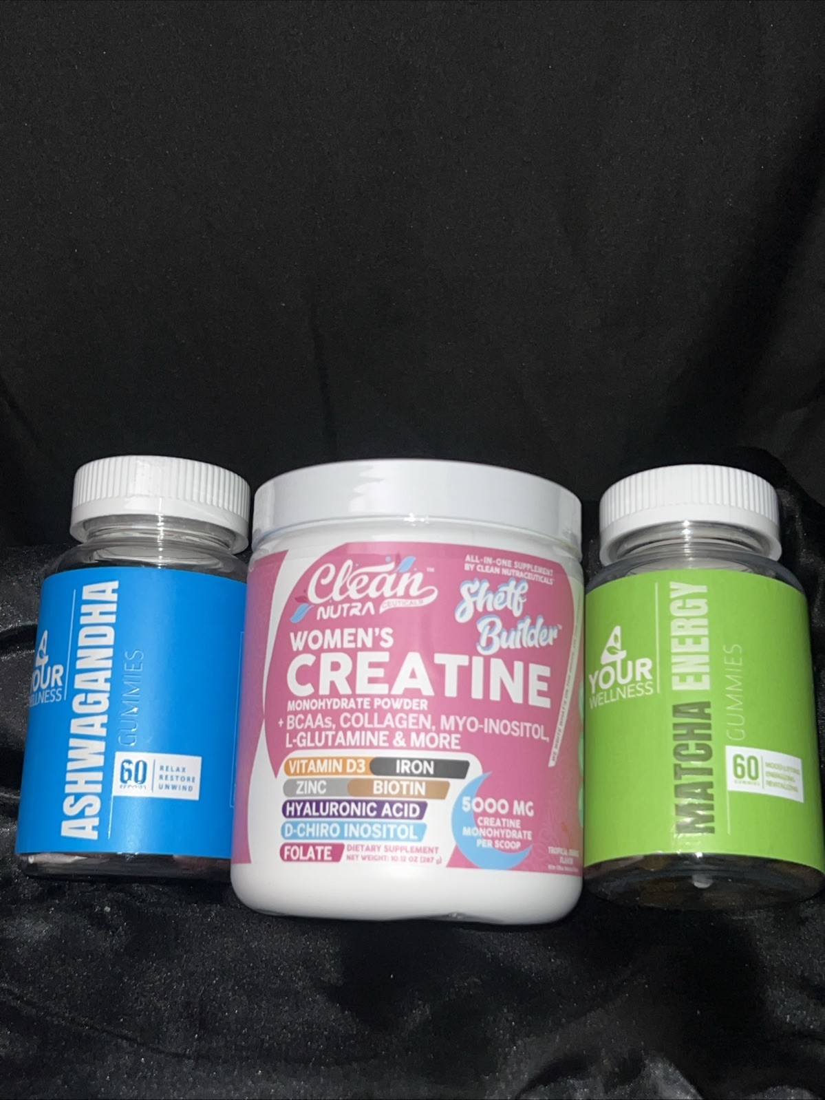 Women’s Creatine Ashwaganda And Matcha Energy Gummies 3 Piece Bundle Full Size !