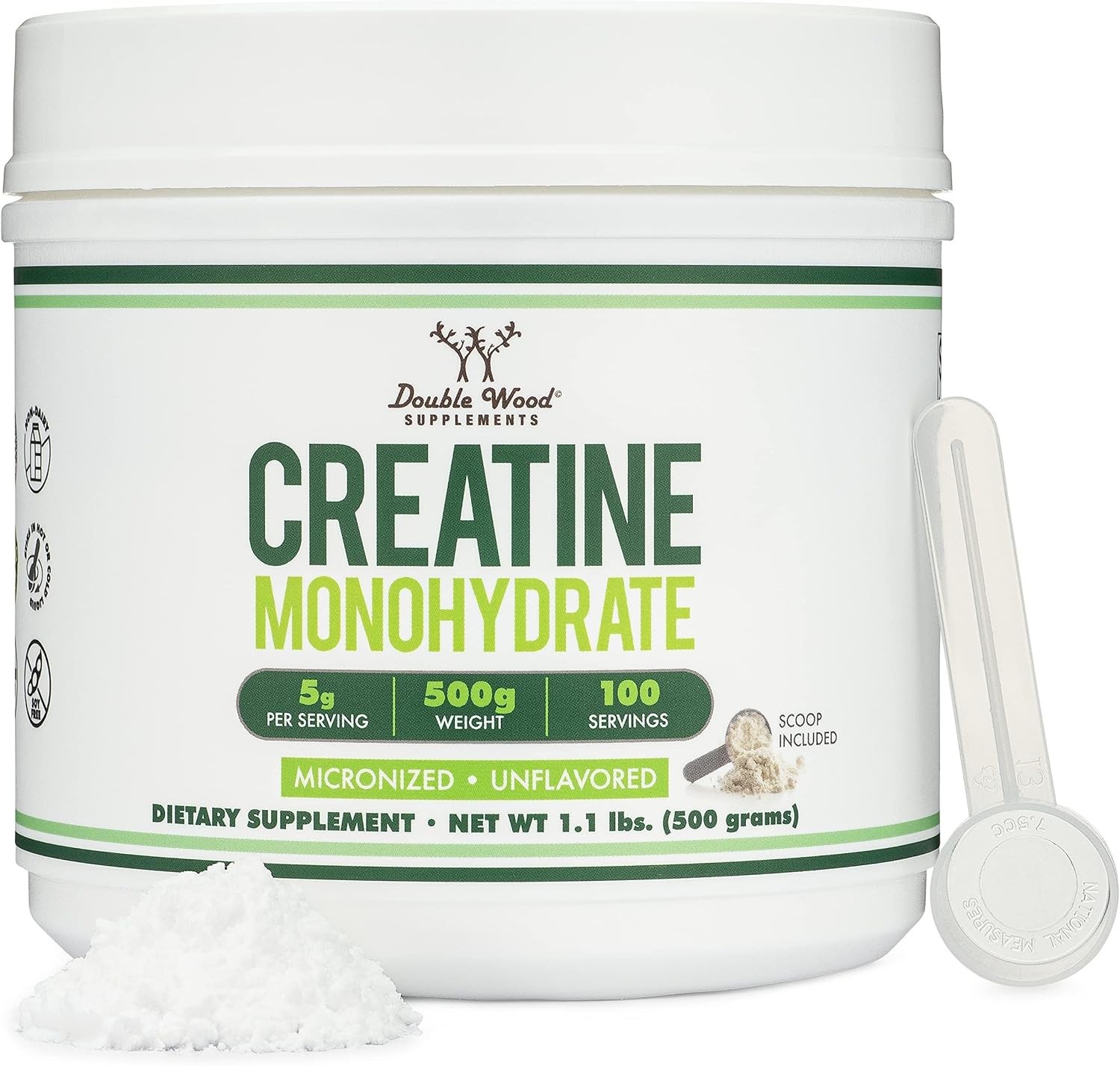 Double Wood Creatine Monohydrate Powder 1.1lbs 100 Servings Vegan Pre-Workout