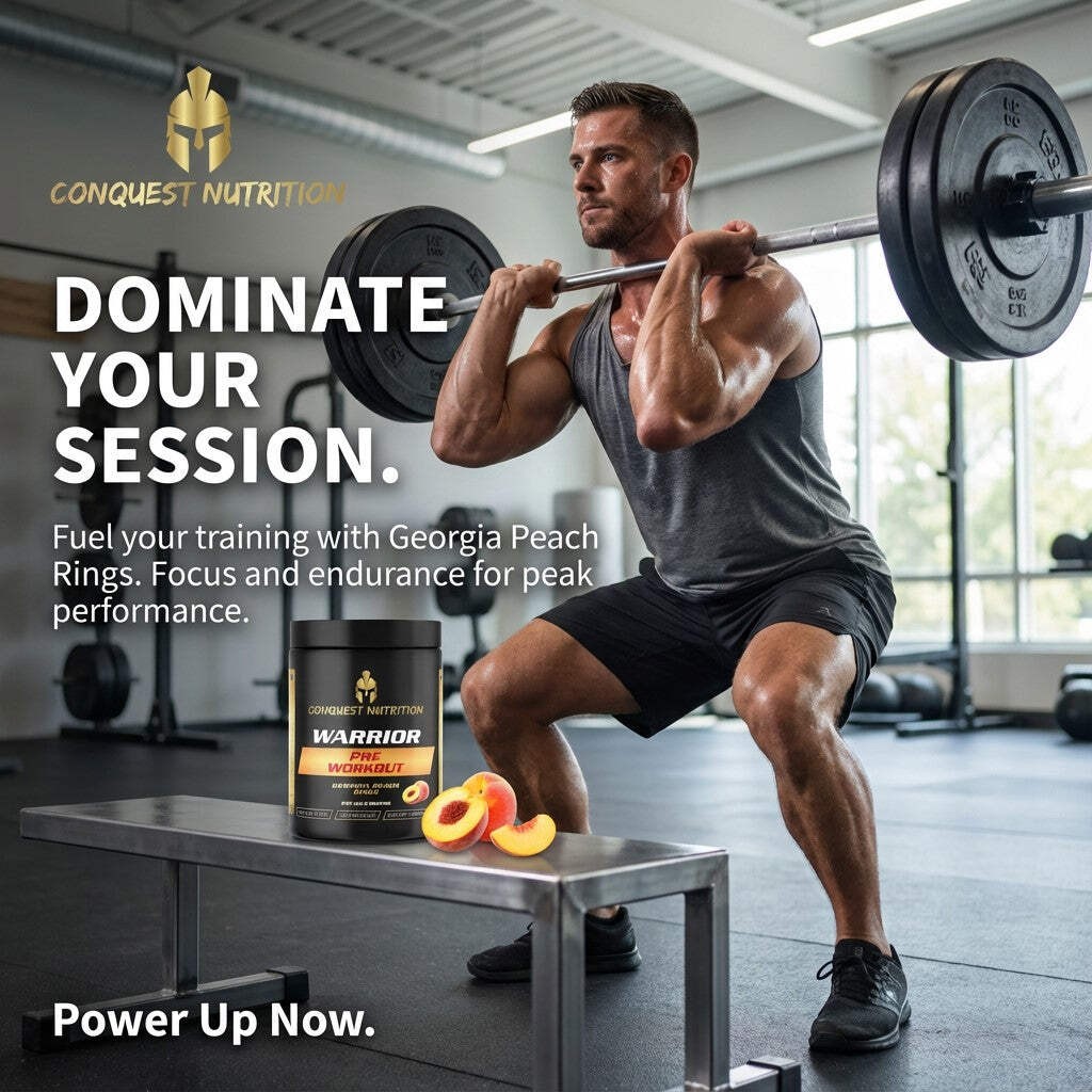 Conquest Warrior Pre Workout Georgia Peach Rings 25 Servings Energy Focus Pump