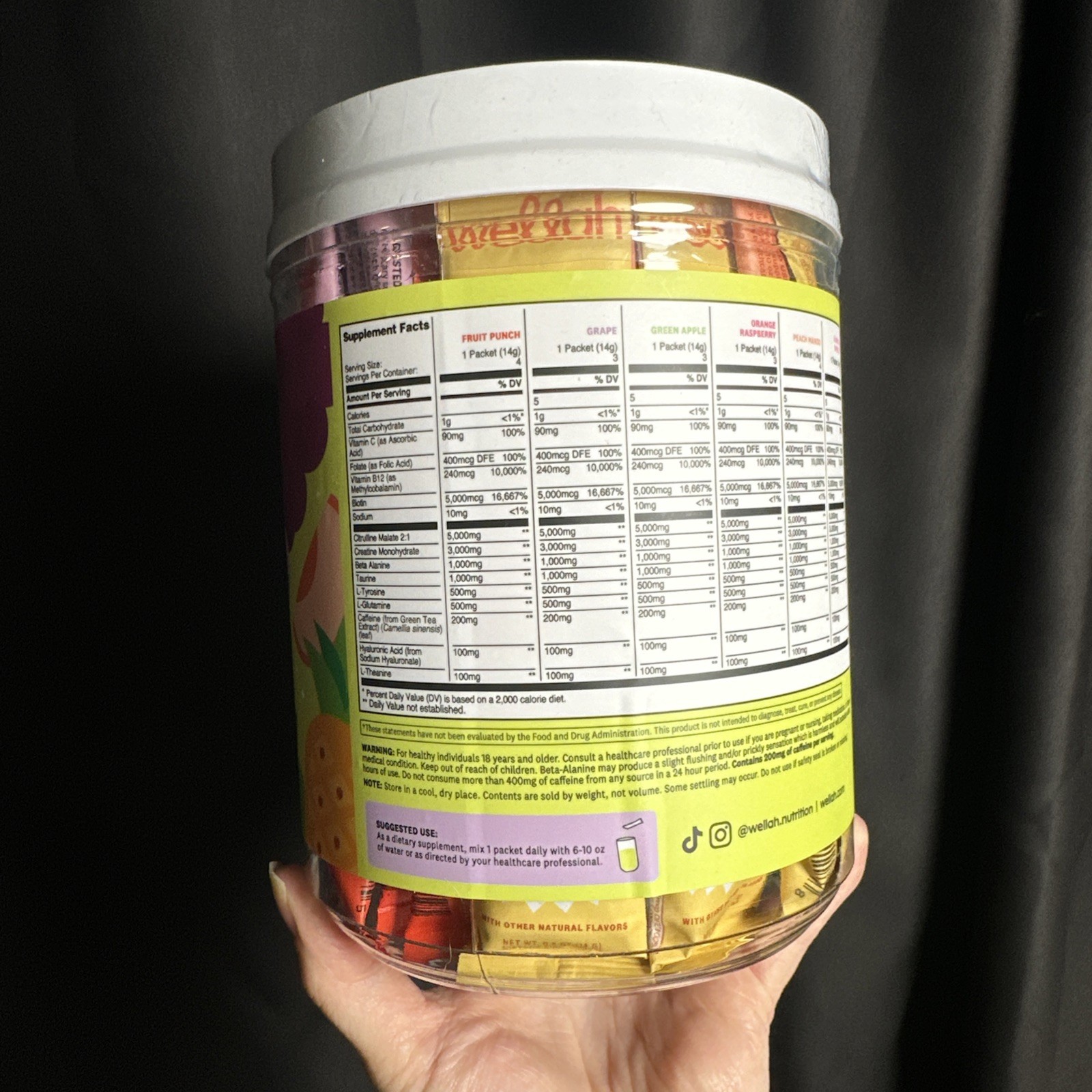 Wellah Pre-Workout + Creatine Powder (30 Servings) Rainbow Sherbert -3g Creatine