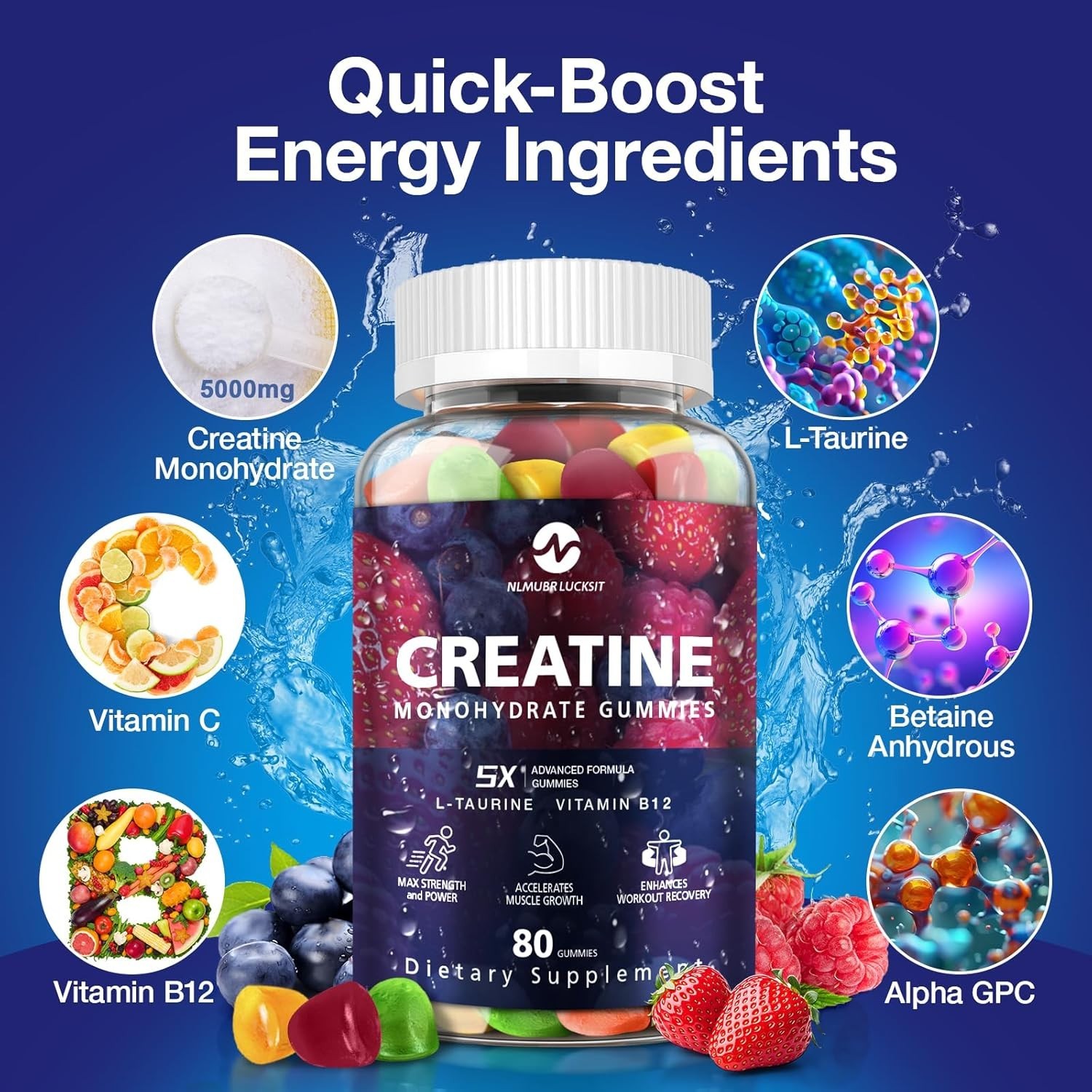 Creatine Monohydrate 5000mg Gummies with BCAA, L-Carnitine, Taurine & Vitamin…