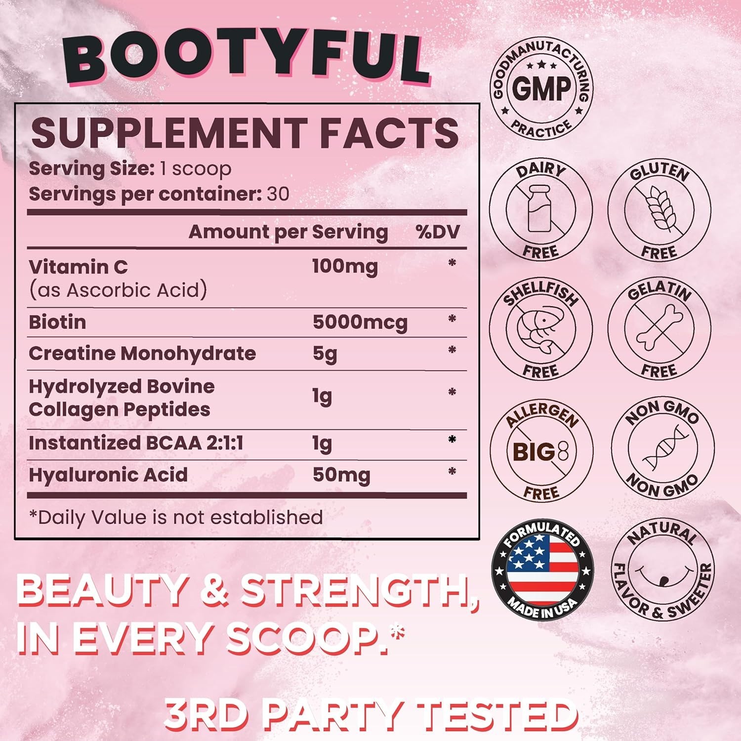 BOOTYFUL Creatine powder Women Collagen Biotin BCAAs Raspberry Lemonade Booty 2