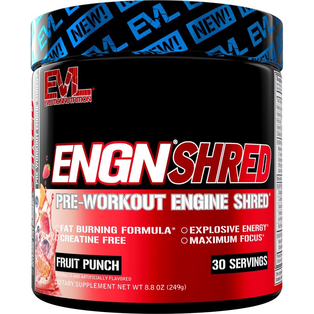 EVL ENGN Shred Pre Workout Supplement Fruit Punch 8.4 Ounce Energy Focus Boost
