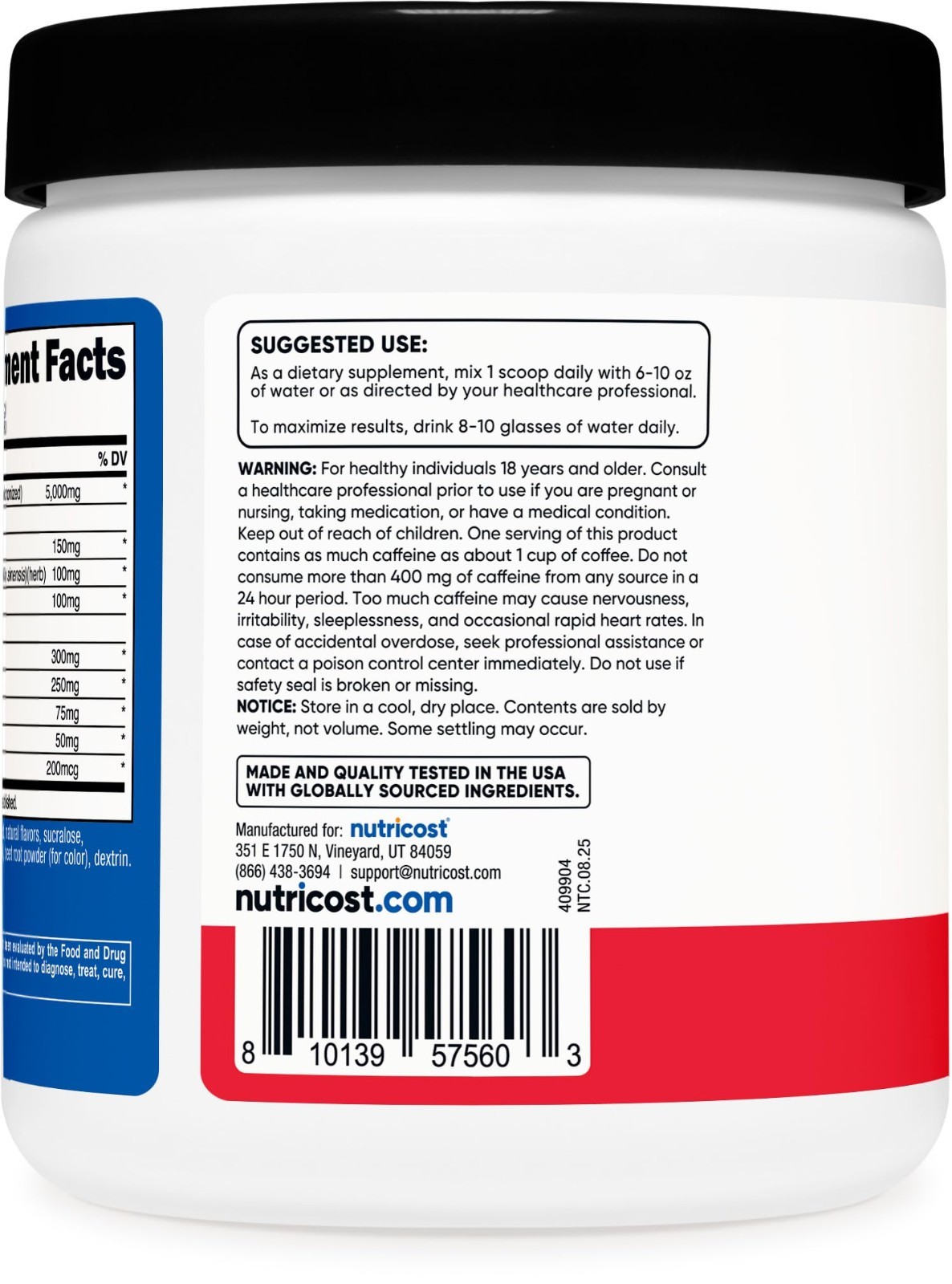 Creatine Monohydrate Powder + Energy Complex, Fruit Punch, 30 Servings, GMO-Free