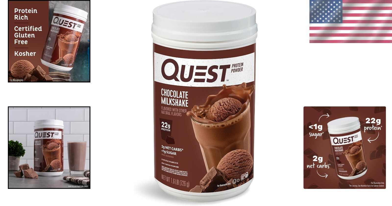 Low Carb Chocolate Milkshake Protein Powder – 1.6lb, 24 Servings, Gluten Free