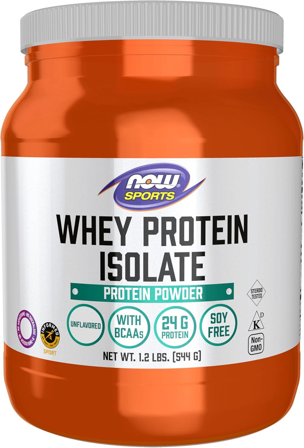 Sports Nutrition, Whey Protein Isolate, 25 G with Bcaas, Unflavored Powder, 1.2-