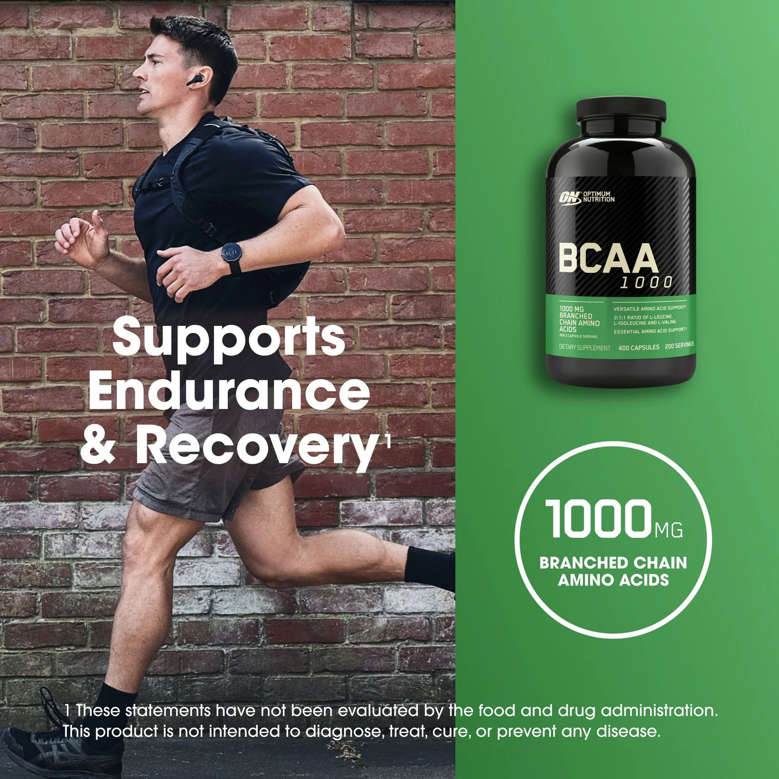 Optimum Nutrition BCAA 1000mg – 400 caps, 8 pack