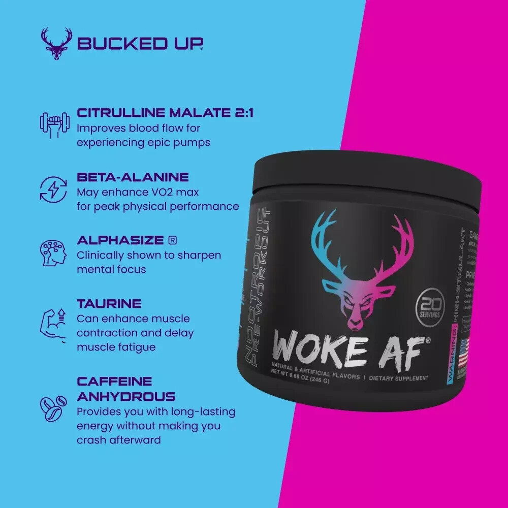 2 jars! Bucked Up Woke AF Miami Pre-Workout Powder Exp 09/2027 2 jars!