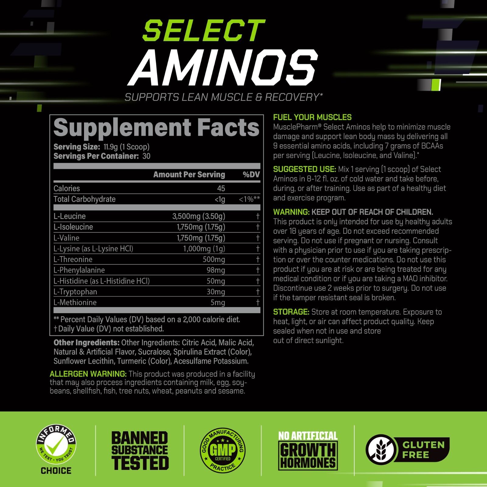 MusclePharm EAA + BCAAs, Post Workout Essential Amino Acids-Sour Candy Flavor
