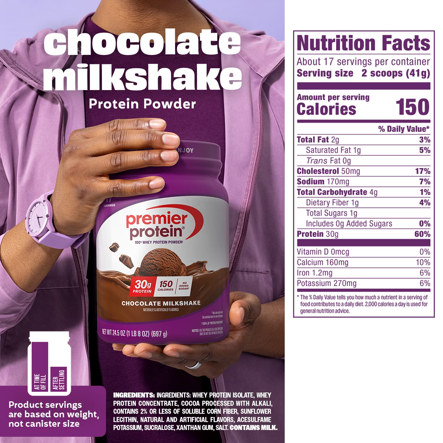 Premier Protein 100% Whey Protein Powder, Chocolate Milkshake, 24.5 oz, 1.5 lb