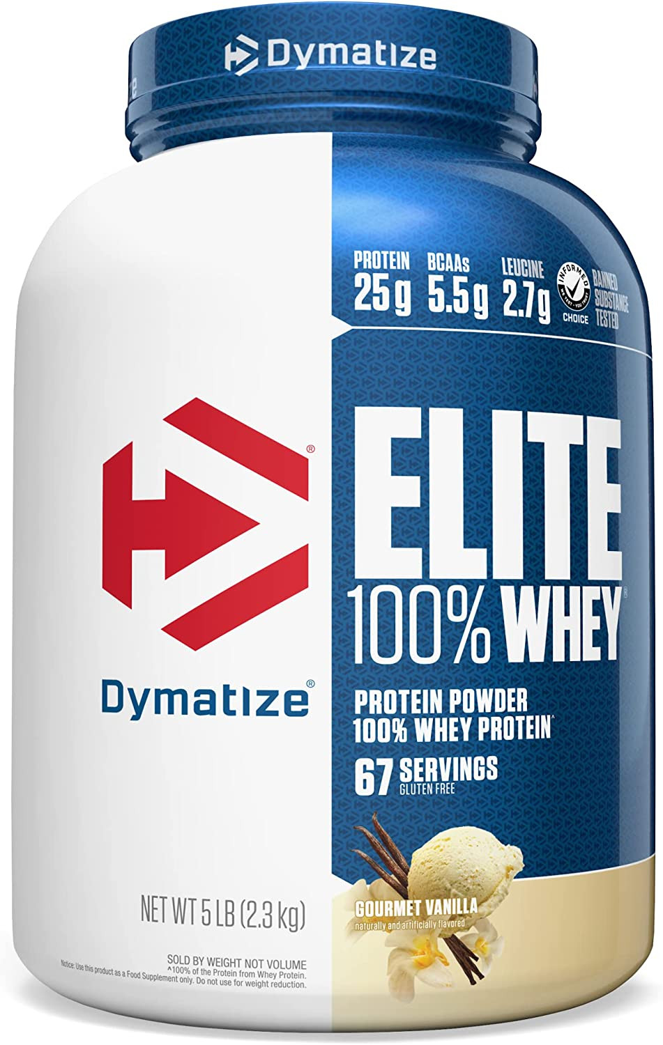 Elite 100% Whey Protein Powder, Vanilla, 25G of Protein, 5.5G Bcaas