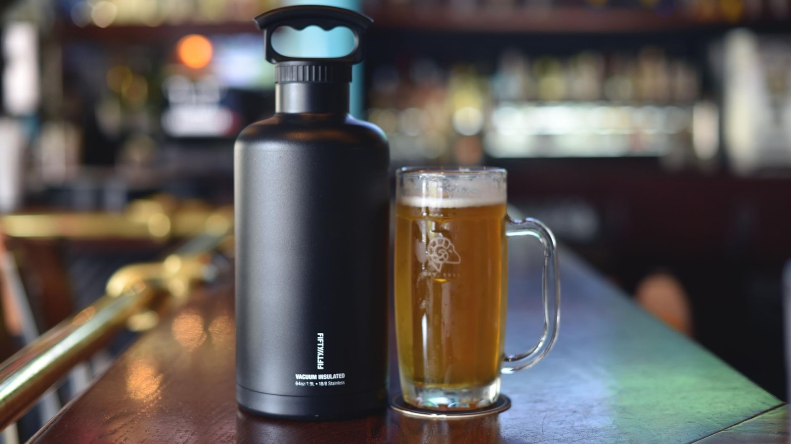 Fifty/Fifty Growler, Double Wall Vacuum Insulated Water Bottle, Stainless Ste…