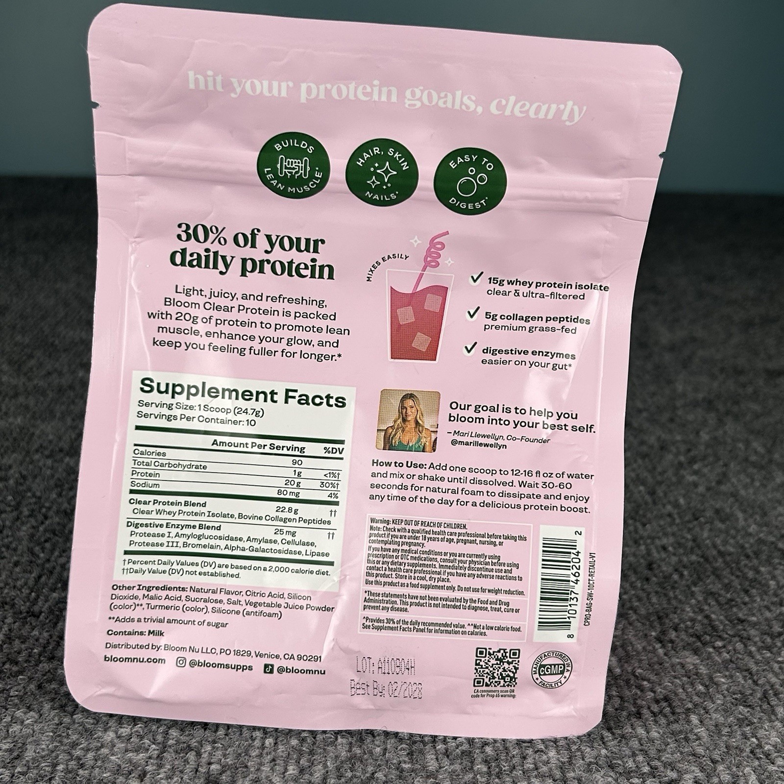 BLOOM NUTRITION Clear Protein Powder Strawberry Watermelon 10 Servings 8.71oz