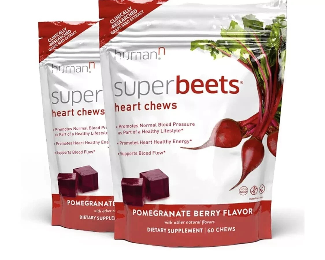 (2 Bag) HumanN SuperBeets Grape Seed Soft Chews -Total 120 Count. New Packaging